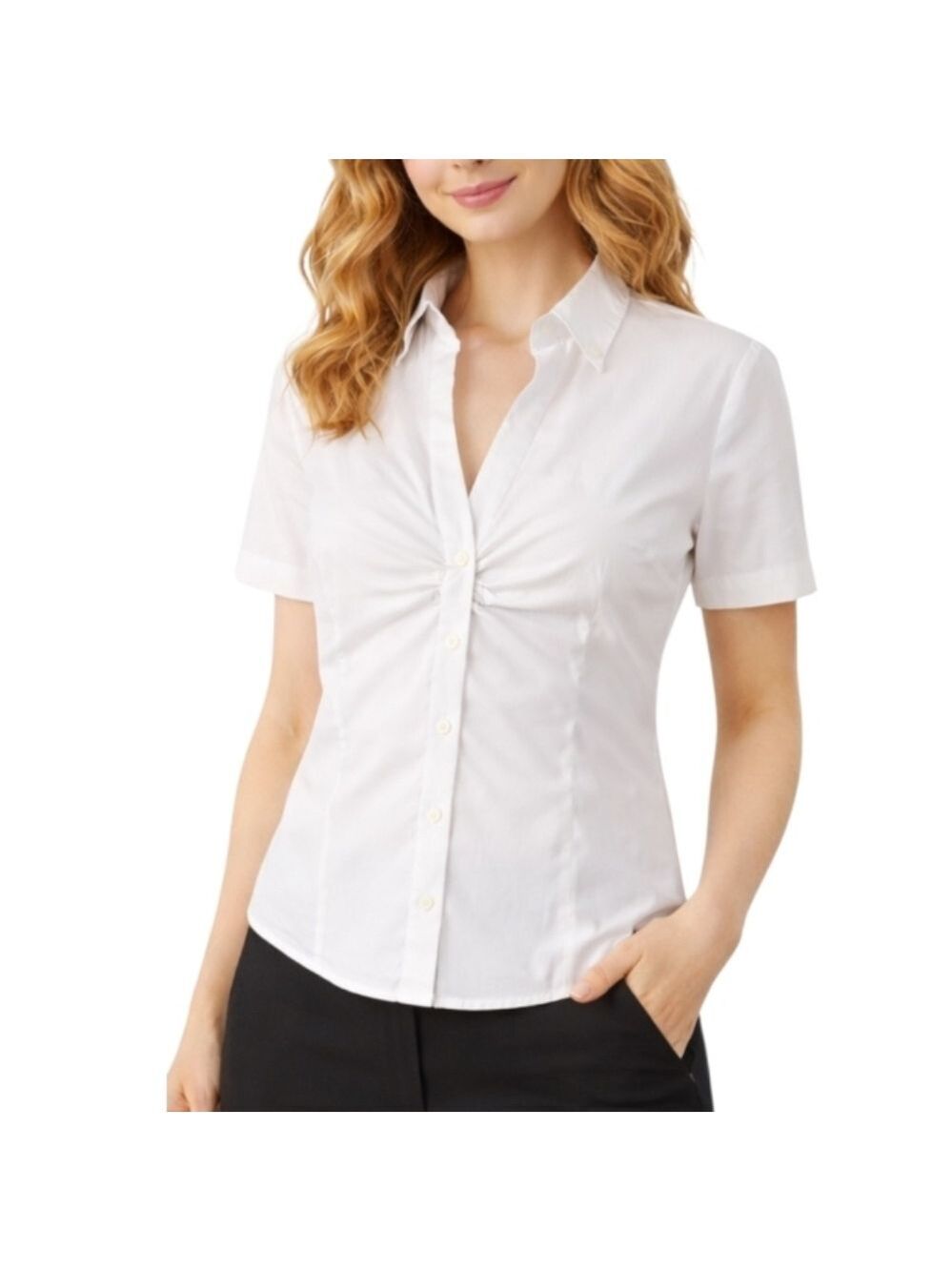 Elie Tahari White Pickstitch Button-Front Blouse – Size XL